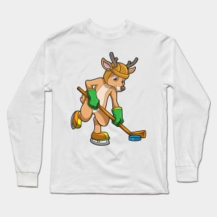 Reindeer at Ice hockey with Ice hockey stick Long Sleeve T-Shirt